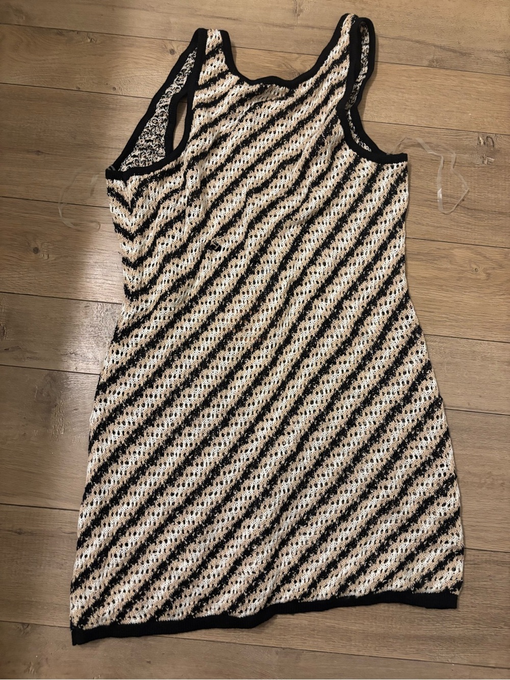 Shade & Shore Black and Cream Open-Knit Stripe Swim Coverup Tank